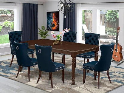 East West Furniture DODA7-MAH-29 7 Piece Dining Table Set Includes a Rectangle Kitchen Table with Butterfly Leaf and 6 Polyester Fabric Padded Chairs, 42x78 Inch, Mahogany