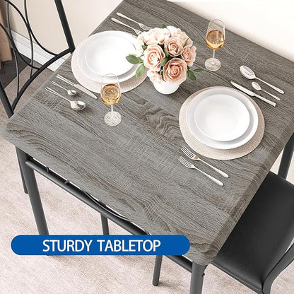 IDEALHOUSE Dining Table Set for 2, Square Dinner Table Sets with 2 Upholstered Chairs, Small Kitchen Table and Chairs for 2, Corner Dining Room Table Set for Apartment, Small Space, Dinner, Retro Gray