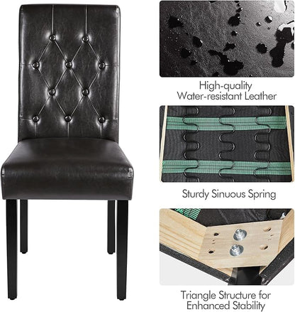 Yaheetech Dining Chairs Set of 2 Modern Style Faux Leather Dining Room Chairs with Solid Wood Legs and Button Tufted Padded for Home Kitchen, Brown