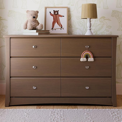 Storkcraft Crescent 6 Drawer Double Dresser (Hazelnut) – GREENGUARD Gold Certified, Nursery Dresser for Kids Bedroom