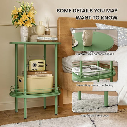Round Side Table Set of 2,Bedside Table with Storage, Morden Round Nightstand, Samll Side Table for Living Room，Bathroom，Bedroom, Nursery, Laundry, Green