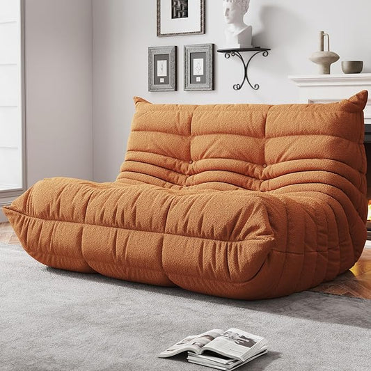 Bean Bag Chairs for Adults, Memory Foam Couch Loveseat Sofa Chair, Soft Teddy Material Cozy Comfy Reading Nook Chairs, Floor Chair for Living Room Bedroom Office(Orange)
