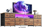 Huuger 70.9 Inch Dresser TV Stand with LED Lights, Power Outlets and USB-C Port, 12 Fabric Drawer Dresser for Bedroom, Wide Entertainment Center for 75, 80 Inch TV, Open Shelf, Rustic Brown