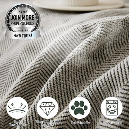 STACYPIK Silver Gray Sofa Cover for Dogs, Herringbone Couch Cover for Sectional, Pets Protector for 3 Cushion Couch, Washable Anti-Slip Loveseat Cushion Cover with Tassel, Multi-Use Blankets-71X134IN