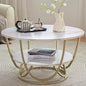 Elephance Round Coffee Table with Storage, 30 Inch Modern Coffee Table for Living Room,Wooden Tabletop-Marble White Print with Gold Frame