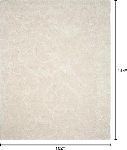 SAFAVIEH Florida Shag Collection Area Rug - 8'6" x 12', Creme & Creme, Scroll Design, Non-Shedding & Easy Care, 1.2-inch Thick Ideal for High Traffic Areas in Living Room, Bedroom (SG455-1111)