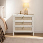 SICOTAS White Night Stand with Drawers - Large Rattan Bedside Table with Golden Handle, 3 Drawers Nightstand Tall End Table Side Table Boho Nightstand for Bedroom
