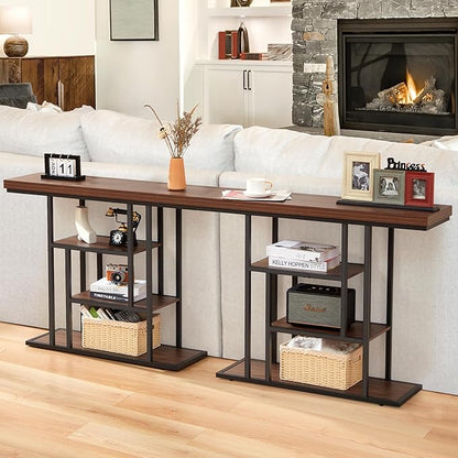 HABUTWAY 42" Industrial Entryway Table, Narrow 4-Tier Wood Console Table for Living Room, Accent Tables Living Room, Sofa Table for Front Door, Hallway, Foyer, Rustic Brown
