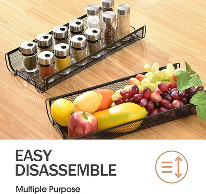 KINGRACK 4-Tier Slim Rolling Cart,Metal Utility Cart,Slide Out Storage Cart with Wooden Tabletop and Mesh Baskets for Narrow Space on Kitchen Bathroom Laundry Room Bedroom Apartments Dormitory, Black