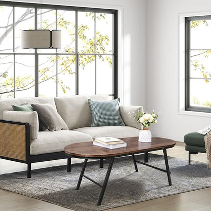 Folding Coffee Table for Small Spaces Wood and Metal Oval Coffee Tables No Assembly Low Coffee Table for Living Room, Home, Office, Rustic Brown