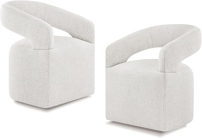 Upholstered Dining Chairs with Casters Modern Barrel Side Armchair with Rollers for Diningroom Bedroom Livingroom Reading Room, Beige, 2PCS