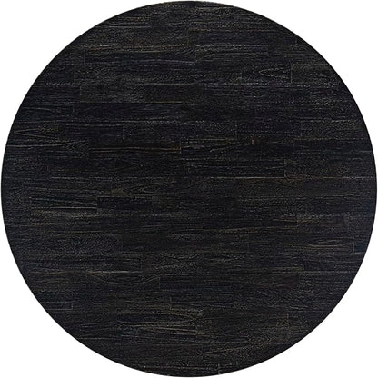 F58-11-TP - Kitchen Table with Acacia Wood Round Tabletop, Sand Blasted Black Finish