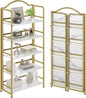 No-Assembly Gold Folding Bookshelf Storage Shelves 5 Tiers Vintage Multifunctional Plant Flower Stand Storage Rack Shelves Bookcase for Home Office