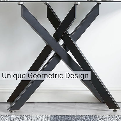 Modern Style Console Table Narrow Sofa Table with Grey Tempered Glass Top and Black Metal Tubular Legs with Gold Rim, 45”Lx18”Wx30”H