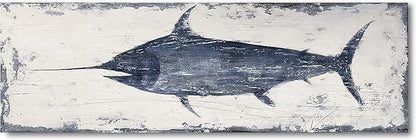Yihui Arts Indigo Blue Swordfish Canvas Wall Art Painting Pictures for Living Room Bedroom Bathroom Decor