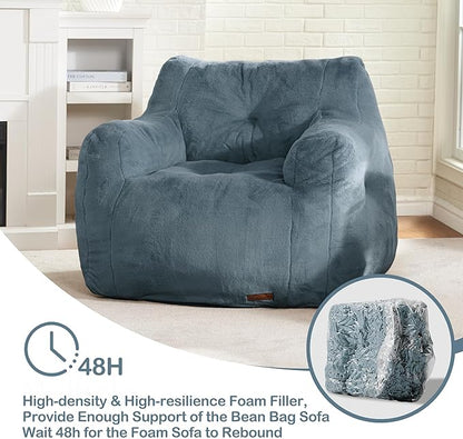 Hobestluk Bean Bag Chair for Adult Small Bean Bag Chairs with Arms Furry Beanbag Chair with Foam Filler Stuffed Bean Bag Sofa for Reading in Bedroom Living Room and Dorms (Blue Grey)