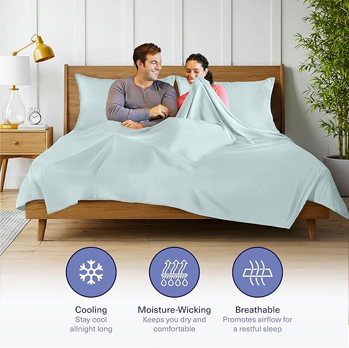 Kickoff Viscose Bamboo Sheets Full Size 4-pc 100% Organic Bamboo Viscose Bed Cooling Sheets Full Size Set Cool Bedding for hot Sleepers Sheet, Flat, Fitted, Pillowcases (Coastal Blue, F)