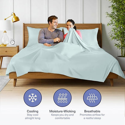 Kickoff Viscose Bamboo Sheets Full Size 4-pc 100% Organic Bamboo Viscose Bed Cooling Sheets Full Size Set Cool Bedding for hot Sleepers Sheet, Flat, Fitted, Pillowcases (Coastal Blue, F)
