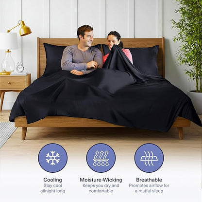 Kickoff Viscose Bamboo Sheets King Size 4-pc 100% Organic Bamboo Viscose Bed Cooling Sheets King Size Set Cool Bedding for hot Sleepers Sheet, Flat, Fitted, Pillowcases (Onyx Black,K)