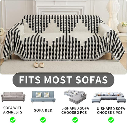 HAOMAIJIA Boho Sofa Covers for 3 Cushion Couch - Pet Friendly Soft Thick Non Slip Cover for Dogs - Washable Sectional L Shape Furniture Protector (Black, 71"x134")