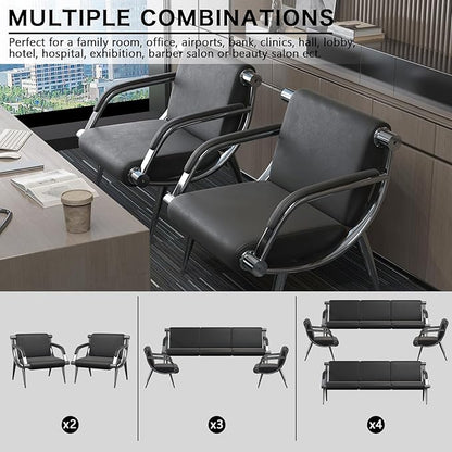 wonline 4 Seat Waiting Room Chair with Armrest PU Leather Office Furniture, Office Guest Seating Lobby Conference Reception Chairs for Airport Clinic Hospital Bank Salon Barber(Black)