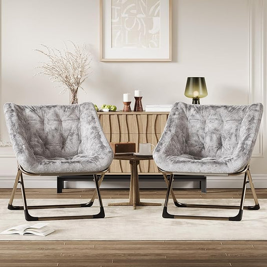 Comfy Chair for Adults, Foldable Living Room Chairs, Soft Faux Fur Folding Lounge for Bedroom Living Room Dorm Rooms, Flexible Reading Chair for Teens (2, Gray, X-Large)