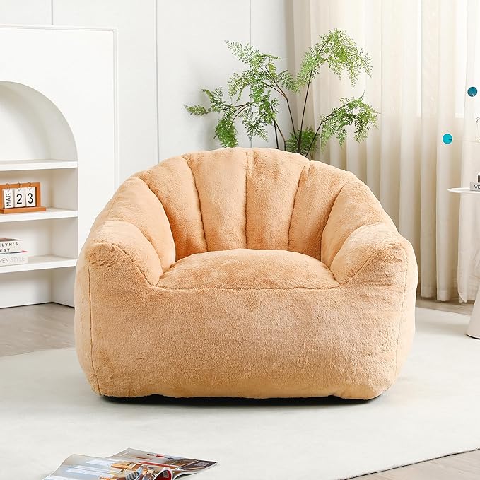 Furniliving Bean Bag Chair, Giant Bean Bag Chair Stuffed Floor Sofa for Adults Comfy Bean Bag Sofa with Back Support, Oversized Bean Bag Couch for Living Room Bedroom Dorm Office, Faux Leather, Brown