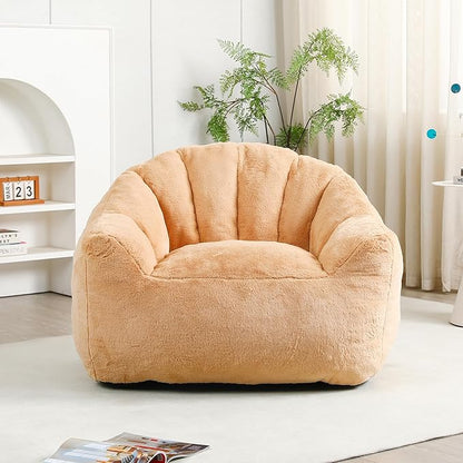 Furniliving Bean Bag Chair, Giant Bean Bag Chair Stuffed Floor Sofa for Adults Comfy Bean Bag Sofa with Back Support, Oversized Bean Bag Couch for Living Room Bedroom Dorm Office, Faux Leather, Brown