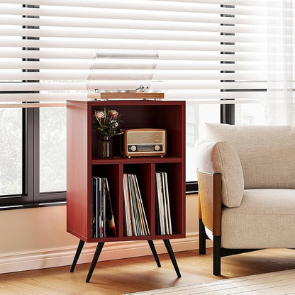 Record Player Stand,Vinyl Record Storage Cabinet with Storage Holds Up to 200 Albums,Vinyl Holder Shelf for Bedroom Living Room Playroom,Walnut