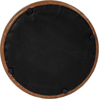 HomePop Upholstered Faux Leather Round Ottoman (No Lid, Seat Only) Home Décor | Round Pouf Foot Rest – Camel Brown Faux Leather
