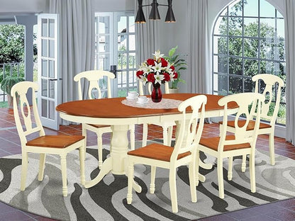 East West Furniture PLKE7-WHI-W 7 Piece Modern Dining Table Set Consist of an Oval Wooden Table with Butterfly Leaf and 6 Dining Chairs, 42x78 Inch, Buttermilk & Cherry