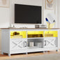 DWVO TV Stand for up to 65 Inch TV, Entertainment Center with Storage, TV Cabinet with Power Outlet & LED Light Strip, Media Console Television Stands for Living Room, White & Walnut