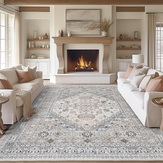 zesthome 10x12 Area Rugs,Stain Resistant Washable Rug,Ultra-Thin Rugs for Living Room,Bedroom,Non-Slip Backing Home Decor Large Area Rug (Beige,10'x12')