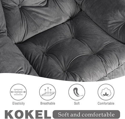 Lazy Chair with Folding Ottoman, Living Room Accent Contemporary Lounge Chair, Single Steel Frame Leisure Sofa with Armrests and Side Pocket (Dark Gray)