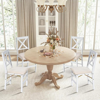 COLAMY Folding Dining Chairs Set of 4 – White Wooden Dining Room Chairs for Small Spaces, Pre-Assembled, Space Saving Kitchen & Dining Room Furniture, Indoor Outdoor Use
