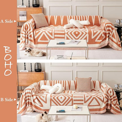 HANDONTIME Orange Sofa Covers for Chair Recliner Chenille Couch Throw Cover Pet Furniture Protector Thick Washable, 71" X71"