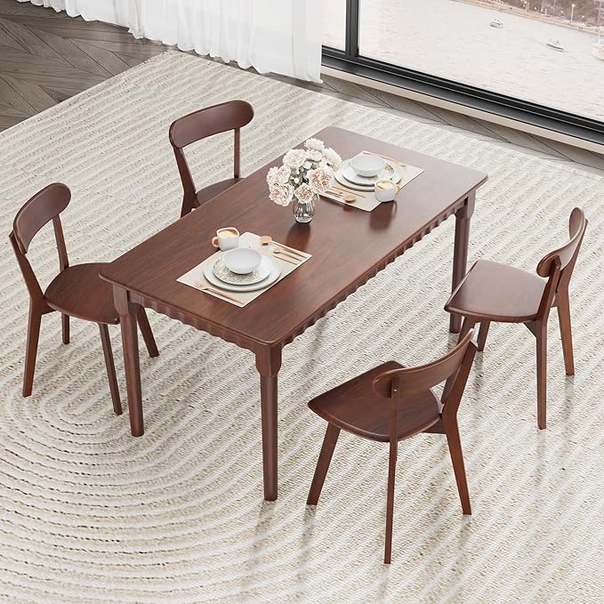 47.2 Inch Solid Wood Dining Table for 4, Mid Century Modern Oak Kitchen Table, Farmhouse Rectangular Dining Room Table for Indoor or Outdoor Use, Easy Assembly, Walnut