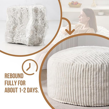 Hobestluk 5ft Bean Bag Chairs for Adults Large Beanbag Chair with Dutch Corded Plush Cover Big Bean Bag Chair for Living Room Bedroom Dorm Office - White (50” x 50” x 24”)