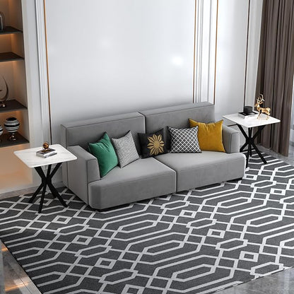 Square Side Table Set of 2, Modern Stylish End Table with Faux Marble Top and Black Metal Legs,Durable Sofa Side Table for Living Room Bedroom