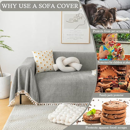 HANDONTIME Couch Slipcovers for Sofas - Dark Grey Couch Cover - Dog-Friendly Boho Pet Protector with Chenille Herringbone Pattern, 91" x 118" (2-3 Seat)