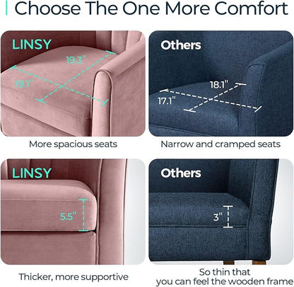LINSY Swivel Accent Chair Ottoman Set: Velvet Small Barrel Chair with Foot Rest, Modern Reading Chair Upholstered Armchair with Footrest for Living Room Bedroom Study Room Office (Pink)