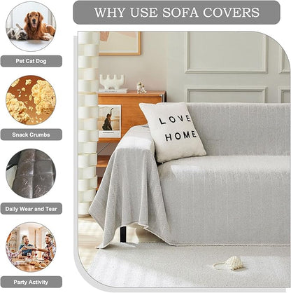 STACYPIK Soft Silver Gray Sofa Cover for Dogs, Modern Jacquard Couch Covers,Pet Friendly Protector for 3 Cushion Couch, Non-Slip Chenille Loveseat Cover for Sectional, Multi-use Throw Cover-71X150IN