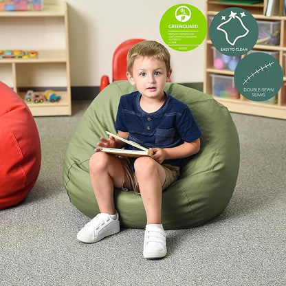 Children's Factory, CF610-036, 26" Go2 Bean Bag, Sage, Kids Flexible Seating for Reading Nook, Daycare, Playroom, Classroom, and Homeschool Furniture