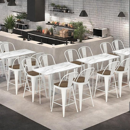 24” Swivel Bar Stools Set of 4, Counter Height Bar Stools Wooden Seat, Metal Industrial Bar Chairs with High Back for Kitchen Island (White)