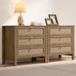 SICOTAS Nightstand Set 2 with Drawers - Large Rattan Bedside Table with Golden Handle, 3 Drawers Night Stand Tall End Table 26.78" Wide Side Table Boho Nightstand for Bedroom
