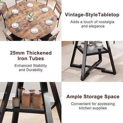51'' Round Dining Table for 6,Kitchen Dining Room Circle Dinner Pedestal Table,Space Saving Wood Kitchen & Dining Room Furniture (Vintage, 51In)