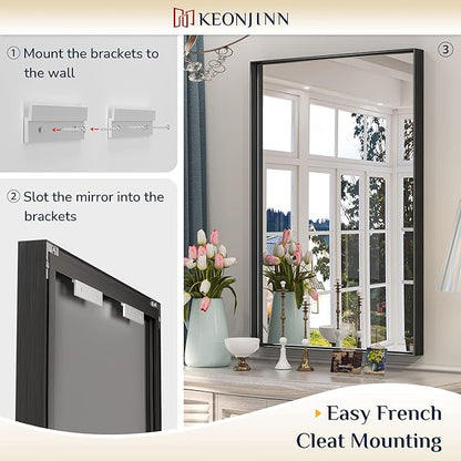 Keonjinn Black Framed Mirror for Bathroom 40 x 30 Inch, Rectangular Wall Mirror for Bathroom, Metal Frame Farmhouse Black Mirrors for Over Sink Large Decorative Rectangle Mirrors