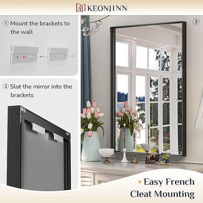 Keonjinn Black Bathroom Mirror 40 x 24 Inch, Metal Frame Black Mirror for Over Sink, Brushed Black, Modern Farmhouse, Square Corner Rectangular Mirrors for Wall(Horizontal/Vertical)