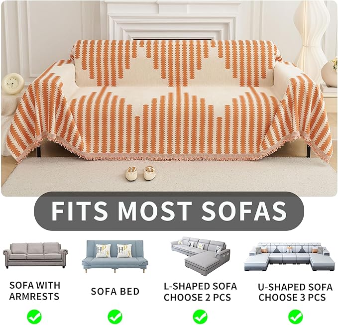 HAOMAIJIA Boho Sofa Covers Couch Covers for 3 Cushion Couch Sofa Pet Friendly Soft Thick Non Slip Couch Cover for Dogs Washable Sectional Couch Covers L Shape Furniture Protector (Orange, 71"x134")