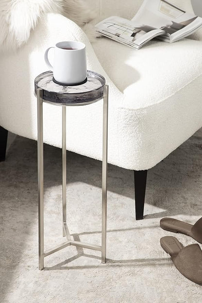 Kate and Laurel Aguilar Modern Drink Table, 9 x 9 x 23, Silver with Tinted Glass, Detailed Glass Accent Table for Small Spaces